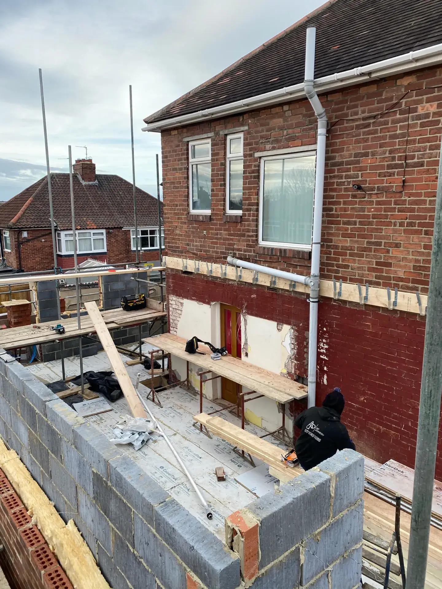 Timber joists going in on a house extension, on site for a local builder
