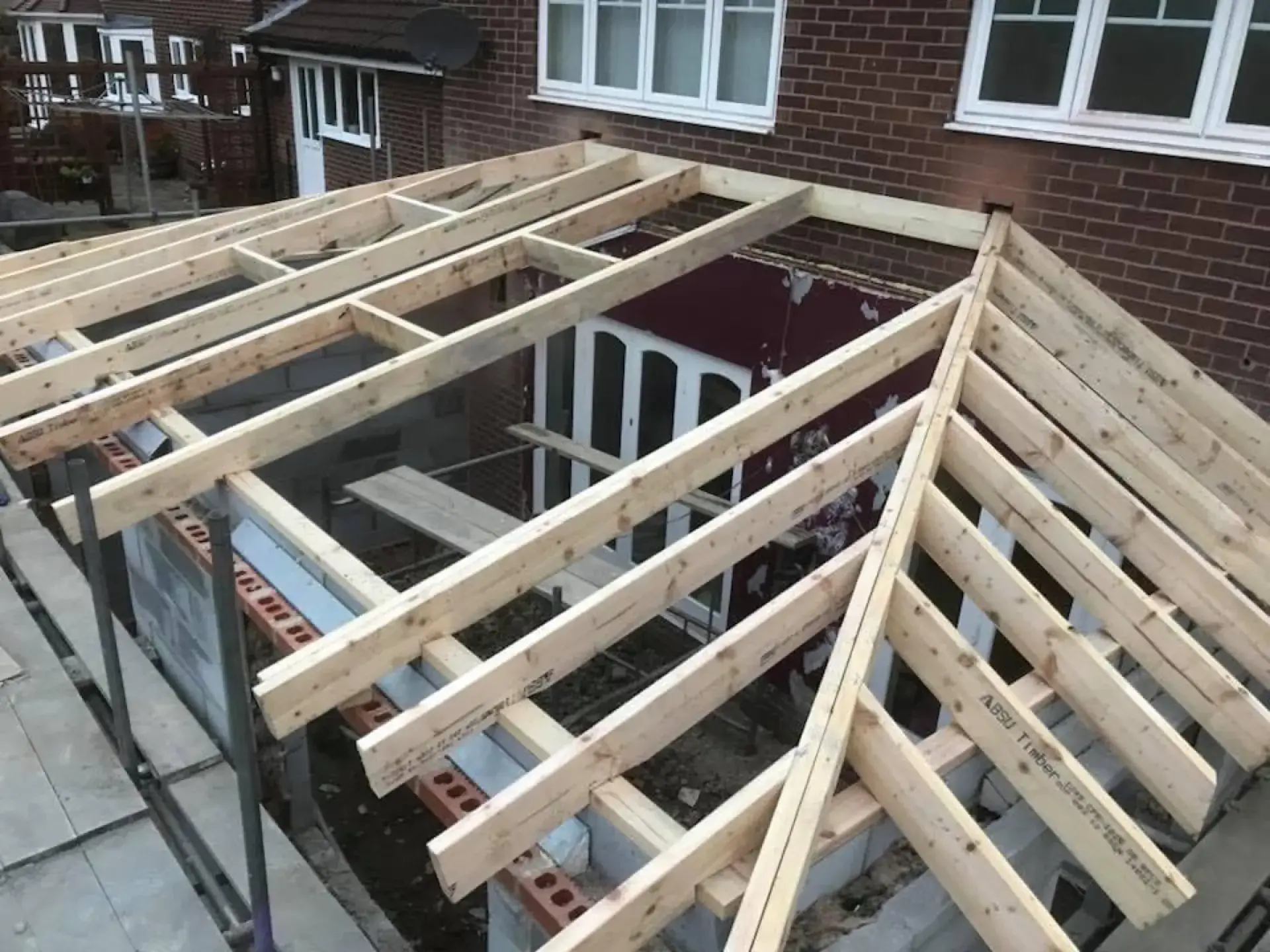 New timber rafters on a hipped extension roof